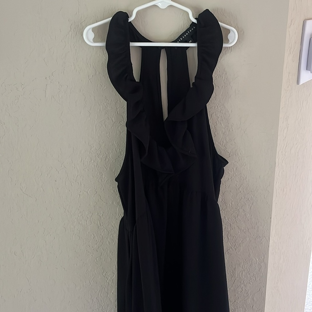 Gibson Black Halter Maxi Dress with Ruffled Collar